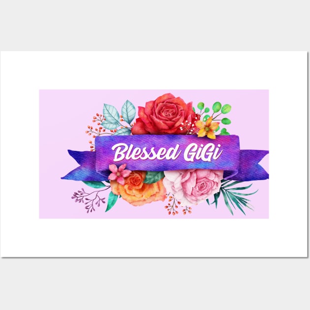 Blessed GiGi Floral Design with Watercolor Roses Wall Art by g14u